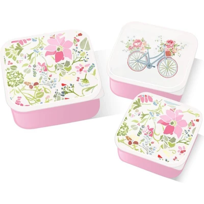 Afbeelding van Lunch Box/Snack Pots Set van 3 M/L/XL Julie Dodsworth Roze Botanisch 6x13,5x13,5cm(XL)