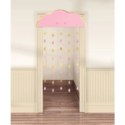 Afbeelding van Amscan Deurgordijn Babyshower 190 X 96 Cm Meisjes Karton Roze/goud