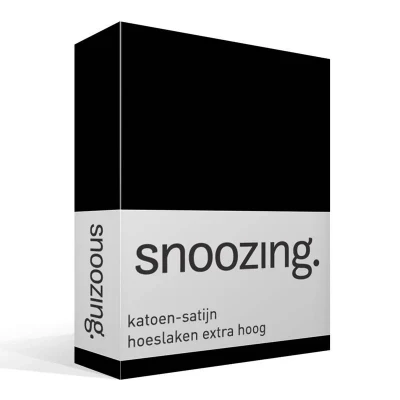 Afbeelding van Snoozing Katoen satijn Hoeslaken Extra Hoog Tweepersoons 140x220 cm Zwart