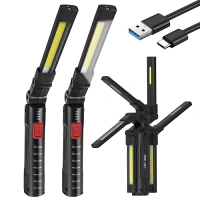 Afbeelding van Werklamp, led, accu, werkplaatslamp, USB oplaadbaar met magneet en haken, zaklamp, werkplaats, handlamp, COB werklamp voor auto, camping, geschenken mannen, 2 stuks