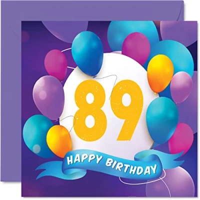 Afbeelding van 89e verjaardagskaart voor mannen en vrouwen ballonfeest gelukkige verjaardagskaarten 89 jarige man vrouw overgrootvader opa oma nanny mama papa, 145 mm x cadeau