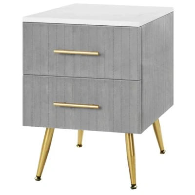 Afbeelding van WOLTU nachtkastje met 2 laden, voor boxspringbed slaapkamer, salontafel, banktafel woonkamer, van MDF metalen poten, grijs, TS134gr