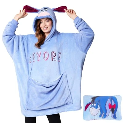 Afbeelding van Disney Stitch Hoodie deken met mouwen voor dames, 2 in 1, oversized capuchonpullover, fleece, draagbare tieners, One size