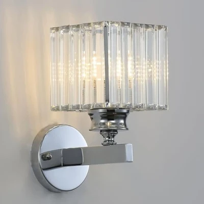 Afbeelding van Moderne Kristallen Wandlamp Schans, E27 Zilveren Wandlamp, Voor Nachtkastje Slaapkamer Woonkamer Eetkamer Gang Verlichting (Vierkant Zilver)