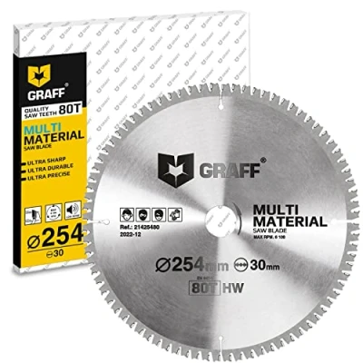 Afbeelding van GRAFF Zaagblad van 254 x 30 mm voor Hout Aluminium Laminaat Kunststof Cirkelzaagblad compatibel met Kapzaag Wisselzaag Tafelzaag Accucirkelzaag Professional Multi