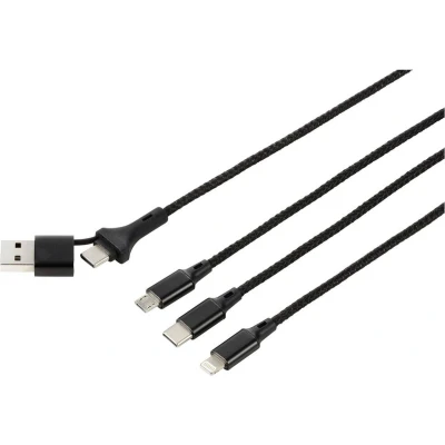 Afbeelding van Renkforce USB laadkabel 2.0 A stekker, C micro B Apple Lightning stekker 3.00 m Alcantara zwart