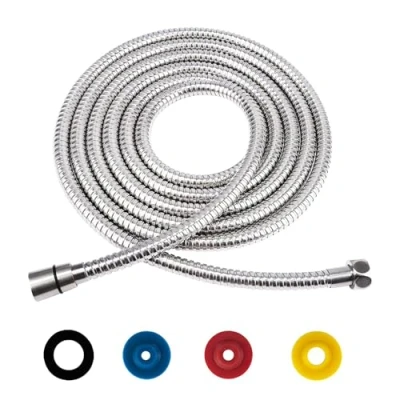 Afbeelding van doucheslang, roestvrij staal, 5 m, bescherming tegen verdraaiing, universele flexibel, met 4 waterbesparende doorstroombegrenzers, standaard 1/2 inch aansluiting, drukbestendig,