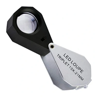 Afbeelding van 10 x mini vouwen sieraden oog vergrootglas voor edelstenen stenen postzegels munten horloges vrije tijd antiek edelstenen, hoeken, + 6 led lampen