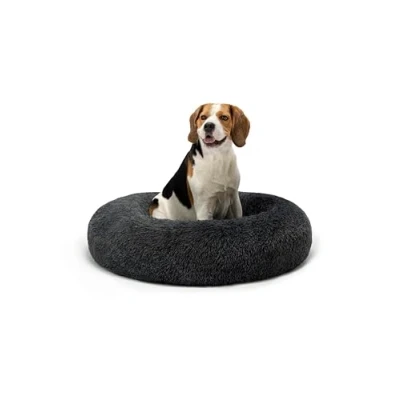 Afbeelding van lionto Donutbed voor honden en katten, pluizig rond hondenbed kleine grote huisdieren, (XXL) 80 cm Ø, zacht kattenbed van knuffelpluche, hondenkussen met extra dikke vulling, donkergrijs