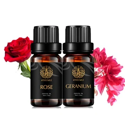 Afbeelding van Aromatherapie Rose etherische olie set voor diffuser, 2 x 10 ml 100% pure geranium kit massage, therapeutische grade geranieoliën thuis, rozenoliën kaars en zeep maken
