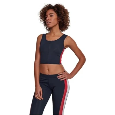 Afbeelding van Urban Classics Ladies SIDE Stripe Cropped ZIP Top, Dames, Maat: XL, Navy/firered/white