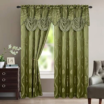 Afbeelding van Elegant Comfort Aurora Jacquard look gordijnpaneel set met bevestigde volant 137 x 213 cm (set van 2), salie