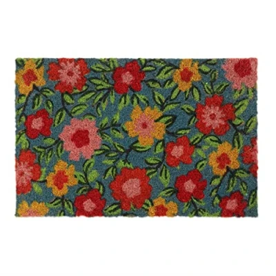 Afbeelding van Relaxdays deurmat bloemen, kokosmat 40 x 60 cm, antislip onderzijde, weerbestendig, kleurrijk, binnen &amp; buiten,natuur