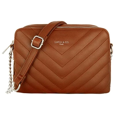 Afbeelding van CRAZYCHIC Gewatteerde schoudertas voor dames kleine handtas met ketting van PU leer rechthoekige tas 2 vakken ritssluiting stadstas, winkelen, avondmode, Cognac