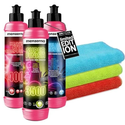 Afbeelding van Menzerna Heavy Cut Compound 400 Polijstmiddel en verzegelingsset, tegen krassen + Super Finish 3500 hoogglans polish Power Lock Ultimate Protection 3 x polijstdoek 40 cm, autopolijstmiddel