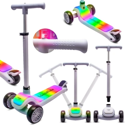 Afbeelding van LUMI RIDE Kinderstep 3 wielen, Scooter voor kinderen driewieler, Grijs, Balance LED, Inklapbaar, Verstelbaar Stuur, Voetrem, Antislip Dek, Afneembaar Stuur