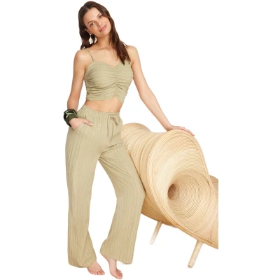 Afbeelding van Trendyol Groene Geweven Textuur Blouse Broek Strandpak Tbess24Au00076