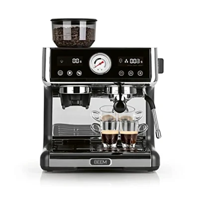 Afbeelding van BEEM espresso GRIND EXPERT Premium zeefhouder met maalwerk, 2 thermoblokken, extractie en maaltijdweergave voor je perfecte koffieinstellingen, hoogwaardige verwerkingsdetails