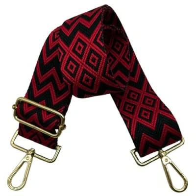 Afbeelding van Schouderriem voor tas, 5 cm, brede riem, schoudertas, verstelbaar, schouderriem, verwisselbare handtas met goudkleurige gesp, dames, doe het zelf, accessoires (zwart/rood), 17