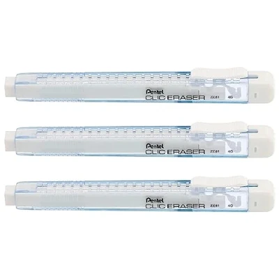 Afbeelding van PENTEL Clic Eraser gum, rechthoekig, body lichtblauw, pastelkleuren, 3 stuks