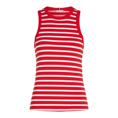 Afbeelding van TOMMY HILFIGER Dames SLIM 5X2 RIB TANK TOP NS WW0WW38635, Rood, L, Rood (Primair Rood/Ecru Stp), L