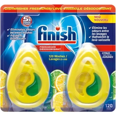 Afbeelding van Finish Vaatwasser Freshener Lemon &amp; Lime Duo Pack 2 x 5ml Gaat tot 60 wasbeurten per stuk 120 Met 5X Power Action