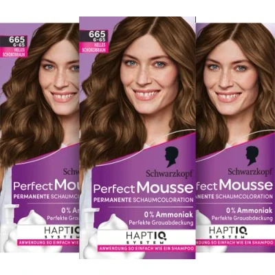 Afbeelding van Schwarzkopf Perfect Mousse Permanente schuimkleuring 665/6 65 licht chocoladebruin (93 ml), haarkleur met perfecte grijsdekking, kleuring voor intensieve verzorging en stralende glans