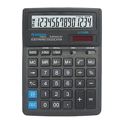 Afbeelding van Tafelrekenmachine DONAU TECH/K DT4141 01 14 cijferige wortelfunctie/199x153x31mm/ Kleur: Zwart/Calculator met weergave/Dual Power Solar batterijwerking/compact ontwerp/ 5 jaar garantie