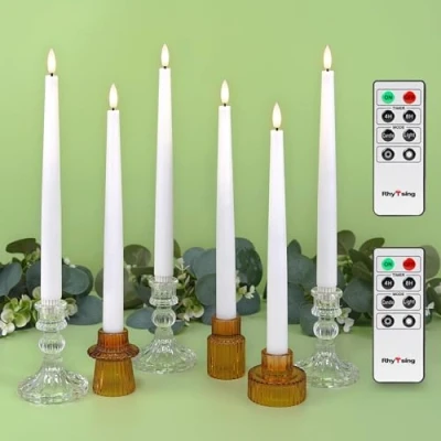 Afbeelding van Rhytsing 6 vlamloze led Dinerkaarsen lang wit met timer, realistisch Staafkaarsen rustiek design voor Kandelaar warmwit licht, Hoogte 29 cm, 2 Afstandsbedieningen inbegrepen (Wit)