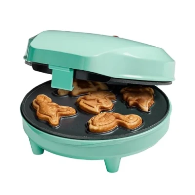 Afbeelding van Bestron Wafelijzer voor mini dino Cookies, Cakemaker cakes, met bakindicatielampje &amp; antiaanbaklaag, 700 Watt, kleur: Mint
