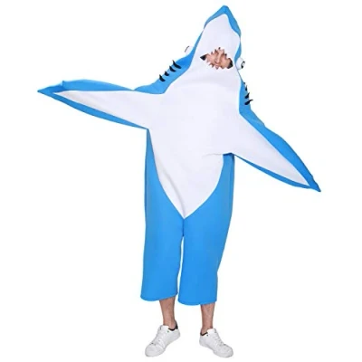 Afbeelding van EraSpooky Uniseks haaienkostuum, onesies, dierenpak, mascotte, verkleedpartij, Halloween feest, grappige outfit voor volwassen mannen en vrouwen