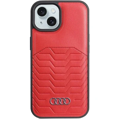 Afbeelding van Audi Synthetic Leather MagSafe iPhone 15 / 14 13 red hardcase AU TPUPCMIP15 GT/D3 RD