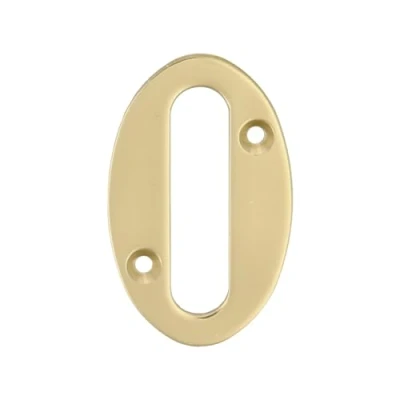 Afbeelding van AMIG Huisnummer 0 massief messing 5cm incl. bijpassende schroeven gepolijst goudkleur Huisnummers