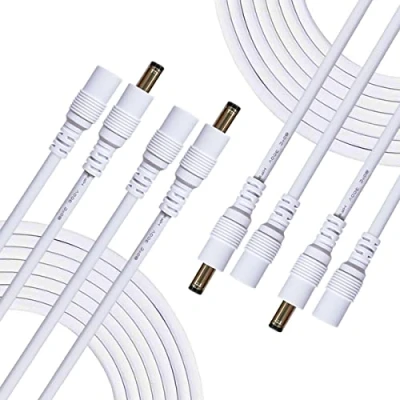 Afbeelding van Liwinting 4 stuks 2 m / 6,56 voet DC verlengkabel 2,5 mm x 5,5 aansluitkabel DC/gelijkstroom connectorkabel verdeler mannelijk naar vrouwelijk connector voor voeding, CCTV camera wit