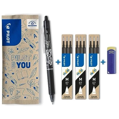 Afbeelding van Pilot FriXion Clicker, uitwisbare rollerbalpen (zwart) + 9 vullingen gum