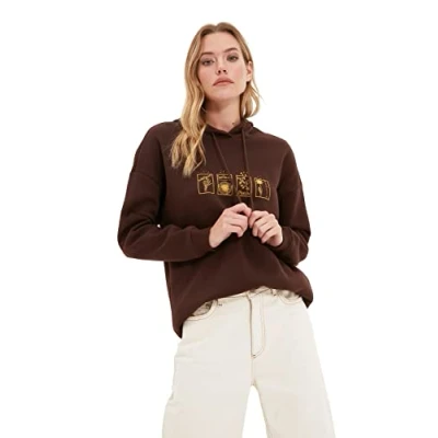 Afbeelding van Trendyol Bruine Hoodie Met Print En Gebreid Sweatshirt Fleece Aan De Binnenkant Twoaw22Sw1999
