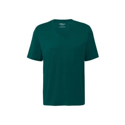 Afbeelding van s.Oliver MIT V Ausschnitt UND LOGO Tshirt basic, Heren, Maat: Small, Tannengrün