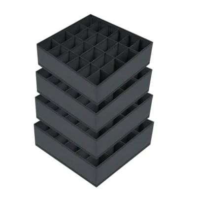 Afbeelding van Joyoldelf 4 pack opbergdozen voor sokken en ondergoed, 24 vakken opvouwbare dozen (opvouwbare doos, ladeverdelers, lade organizer stoffen het opbergen van (donkergrijs)
