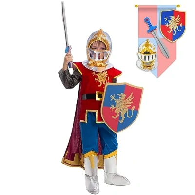 Afbeelding van Spooktacular Creations Ridderkostuum voor kinderen, ridderkostuum, deluxe set jongens, Halloween kostuum, feestjurk, rollenspel en cosplay, medium (8 10 jaar).