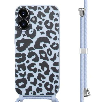 Afbeelding van imoshion hoesje Geschikt voor iPhone 16 met koord Siliconen design Meerkleurig / Animal Lila
