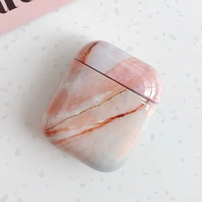 Afbeelding van AirPods 1/2 hoesje Marble series hard case roze Schokbestendig