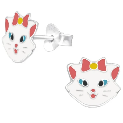 Afbeelding van JoyS Zilveren kat poes oorbellen 9 x 8 mm