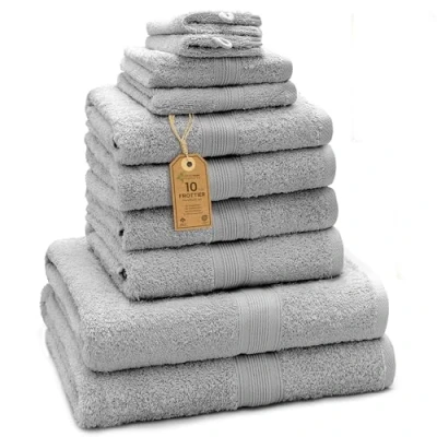 Afbeelding van Green Mark Textilien Set Van 10 Premium Kwaliteit Badhanddoeken, 100% Katoen, Zilver Gris