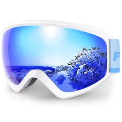 Afbeelding van Findway K3 Skibril, snowboardbril voor kinderen, brildrager, sneeuwbril, spiegelend, jongens en meisjes, 3 t.e.m. 12 jaar, OTG anti UV condens, blauw