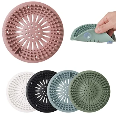 Afbeelding van 5 pak Siliconen afvoerfilter haarfilter Universele afvoerbeschermer Douche Haarverzamelaar met zuignap Afvoerfilterbak voor badkamer, bad en keuken
