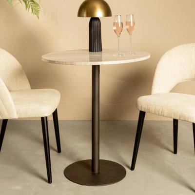 Afbeelding van PTMD Plaza bistrotable round white marble taupe base
