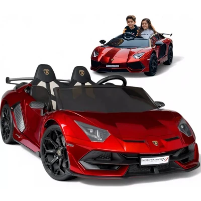 Afbeelding van Lamborghini Aventador SVJ 2 Persoons elektrische kinderauto 24V met Afstandsbediening rubberen banden en lederzitje (Rood)