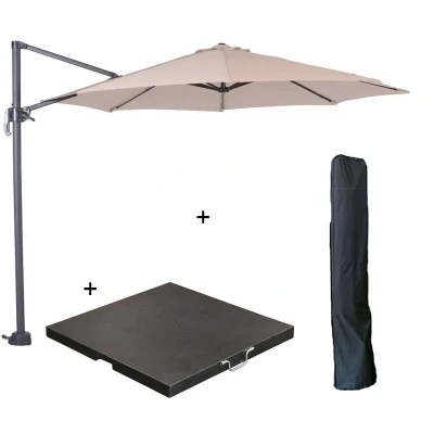 Afbeelding van Garden Impressions Hawaii zweefparasol S Ø300 donker grijs/ecru met 80 kg parasolvoet en parasolhoes