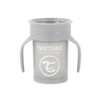 Afbeelding van Twistshake 360 Cup Drinkbeker 230 ml met Ergonomische Handgrepen en Bekerdeksel, Lekvrije Drinkrand Trainingsbeker, Sippy Cup, 6+ Maanden, BPA Vrij, Pastelgrijs