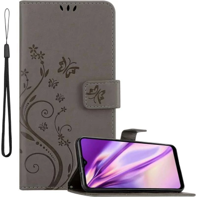 Afbeelding van Cadorabo Hoesje geschikt voor Samsung Galaxy A20s in BLOEMEN GRIJS Beschermhoes bloemmotief met magnetische sluiting, standfunctie en kaartsleuven Book Case Cover Etui